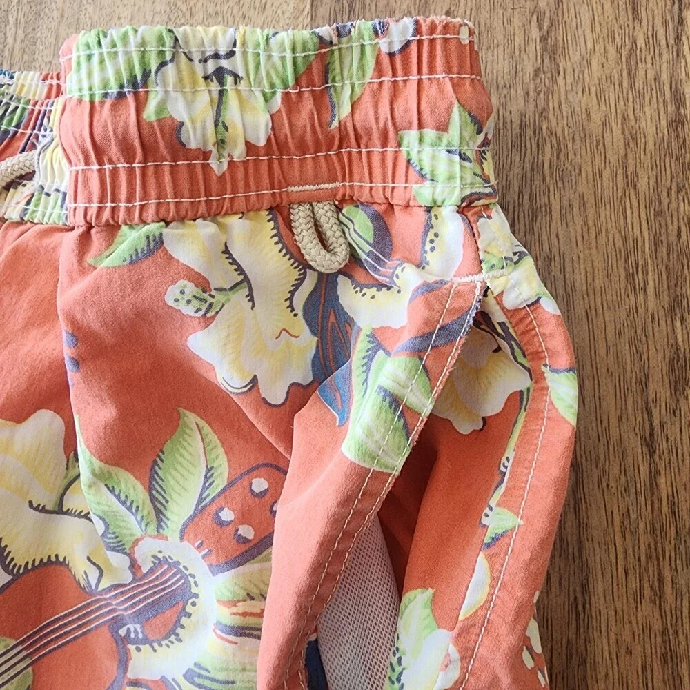 Polo Ralph Lauren Shorts Mens Large Orange Hawaiian Swim Trunks Lined Drawstring